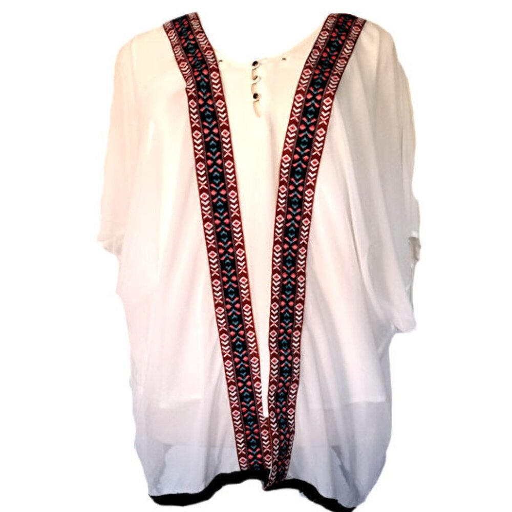 WEST LOOP SHEET WHITE COVER UP WITH  A COLORFU RIBBON DOWN FRONT